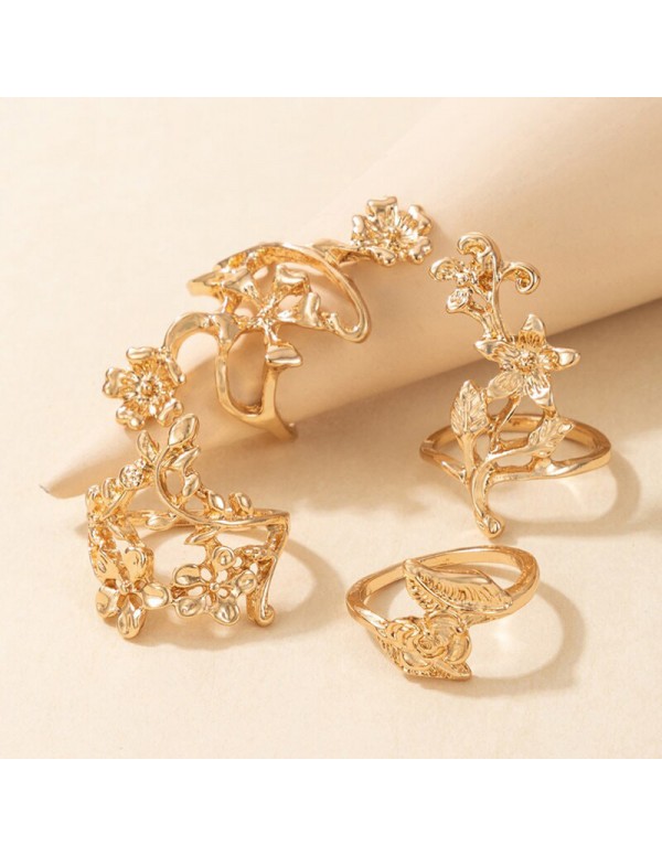 Jewels Galaxy Gold Plated Floral Contemporary Stackable Rings Set of 4