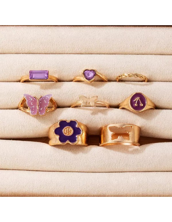 Jewels Galaxy Women Set of 8 Gold Plated Purple Bu...