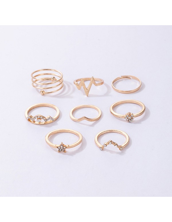 Jewels Galaxy Gold Plated Set of 8 Heartbeat inspired Contemporary Stackable Rings Set For Women and Girls