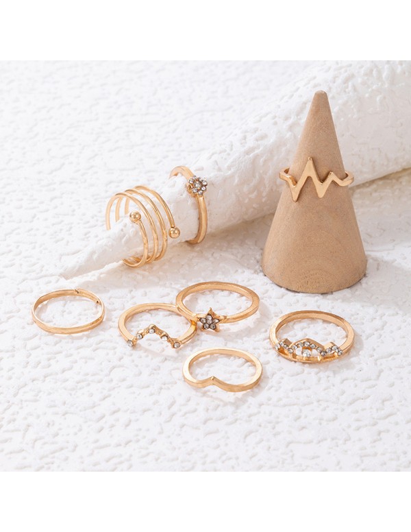 Jewels Galaxy Gold Plated Set of 8 Heartbeat inspired Contemporary Stackable Rings Set For Women and Girls
