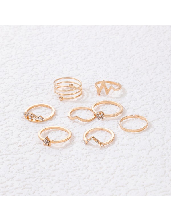 Jewels Galaxy Gold Plated Set of 8 Heartbeat inspired Contemporary Stackable Rings Set For Women and Girls