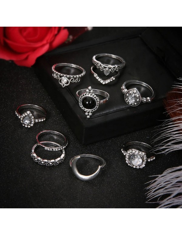 Jewels Galaxy Silver Plated Set of 10 Stone studded Stackable Rings Set For Women and Girls