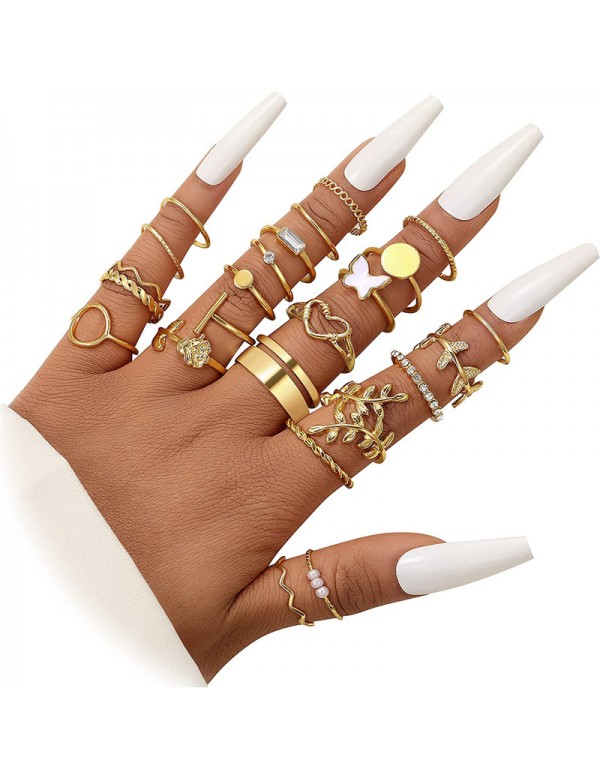 Jewels Galaxy Gold Plated Set of 24 Contemporary Stackable Rings Set