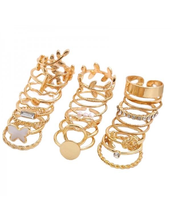 Jewels Galaxy Gold Plated Set of 24 Contemporary Stackable Rings Set