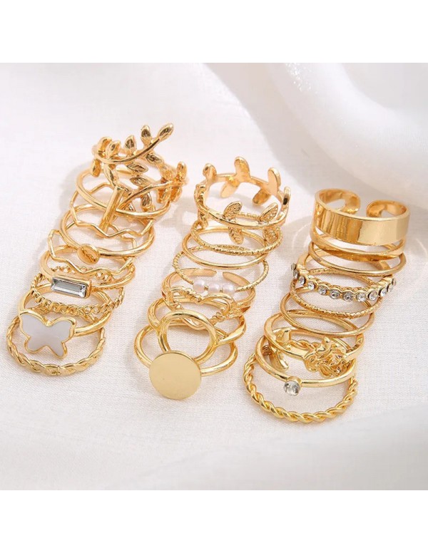 Jewels Galaxy Gold Plated Set of 24 Contemporary Stackable Rings Set