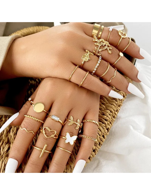 Jewels Galaxy Gold Plated Set of 24 Contemporary Stackable Rings Set