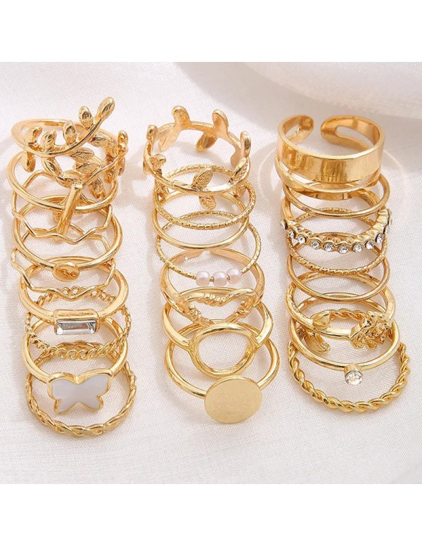 Jewels Galaxy Gold Plated Set of 24 Contemporary Stackable Rings Set