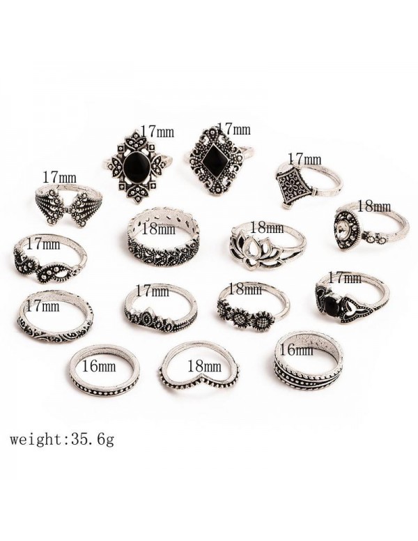 Jewels Galaxy Combo of 15 Silver Plated Mixed Sized Rings 901
