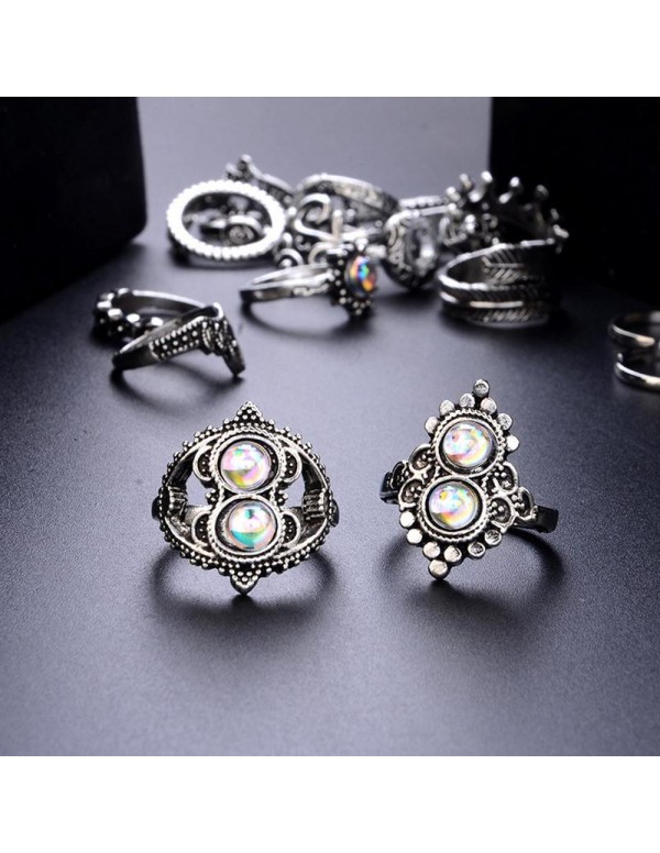 Jewels Galaxy Combo of 16 Silver Plated Mixed Sized Rings 902