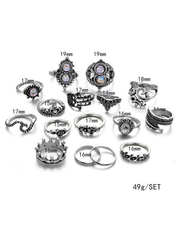 Jewels Galaxy Combo of 16 Silver Plated Mixed Sized Rings 902