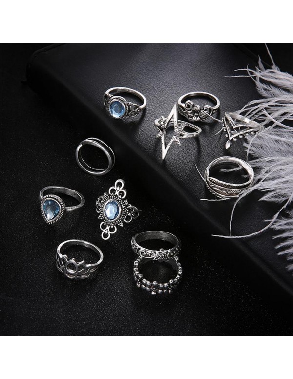 Jewels Galaxy Combo of 11 Silver Plated Mixed Sized Rings 903