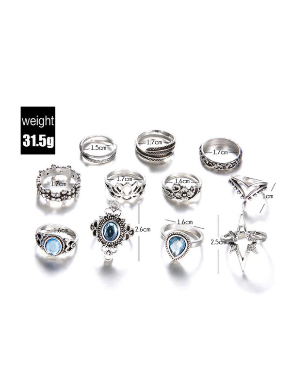 Jewels Galaxy Combo of 11 Silver Plated Mixed Sized Rings 903