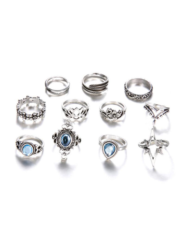 Jewels Galaxy Combo of 11 Silver Plated Mixed Sized Rings 903