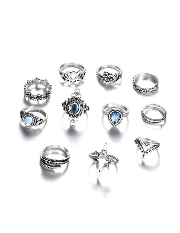 Jewels Galaxy Combo of 13 Silver Plated Mixed Sized Rings 904