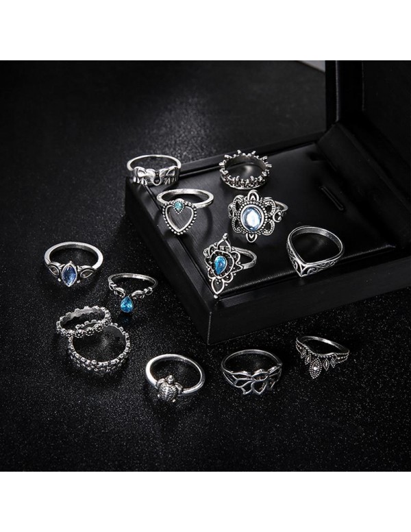 Jewels Galaxy Combo of 13 Silver Plated Mixed Sized Rings 904