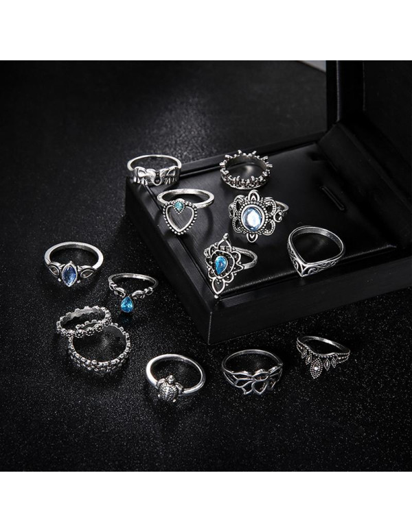 Jewels Galaxy Combo of 13 Silver Plated Mixed Sized Rings 904
