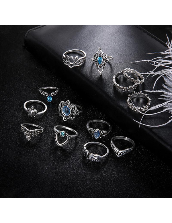 Jewels Galaxy Combo of 13 Silver Plated Mixed Sized Rings 904