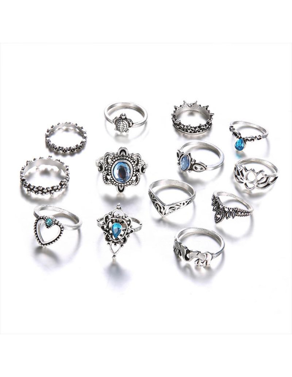 Jewels Galaxy Combo of 13 Silver Plated Mixed Sized Rings 904