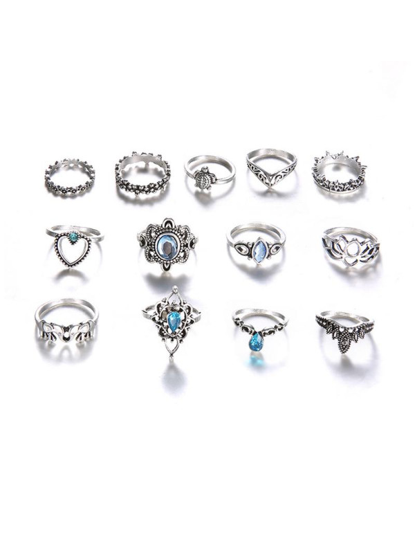 Jewels Galaxy Combo of 13 Silver Plated Mixed Sized Rings 904