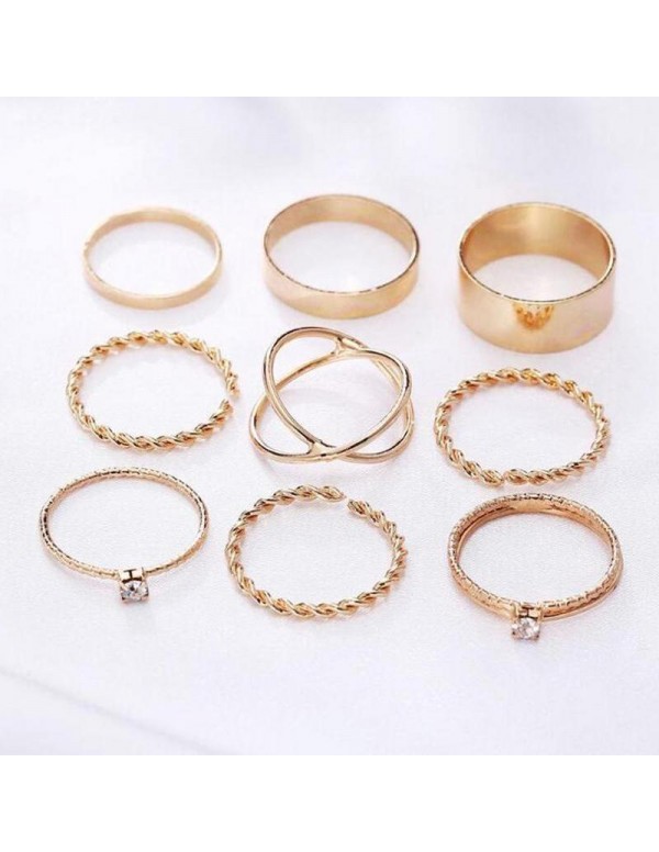 Jewels Galaxy Combo of 9 Gold Plated Mixed Sized Rings 907