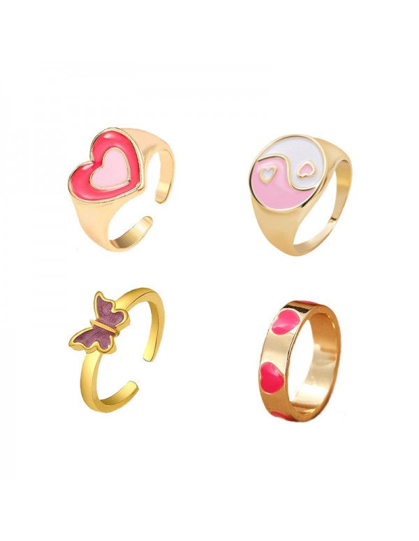 Jewels Galaxy Jewellery For Women Gold Plated Gold Toned Pink Rings Set of 4