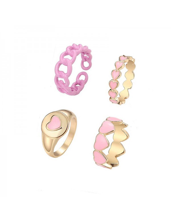 Jewels Galaxy Jewellery For Women Gold Plated Pink Rings Set of 4