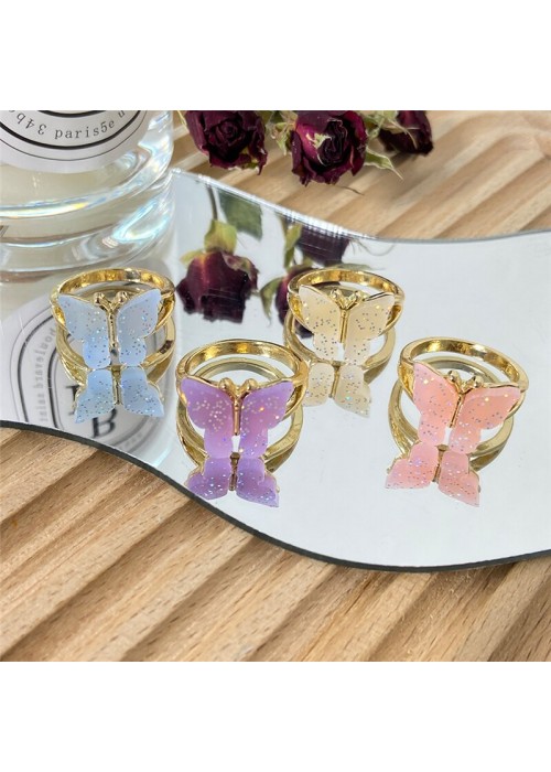 Jewels Galaxy Jewellery For Women Gold Plated Multicolor Butterfly Shaped Rings Set of 4