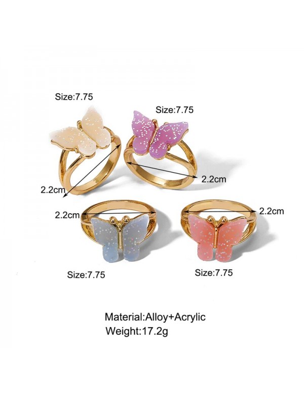 Jewels Galaxy Jewellery For Women Gold Plated Multicolor Butterfly Shaped Rings Set of 4