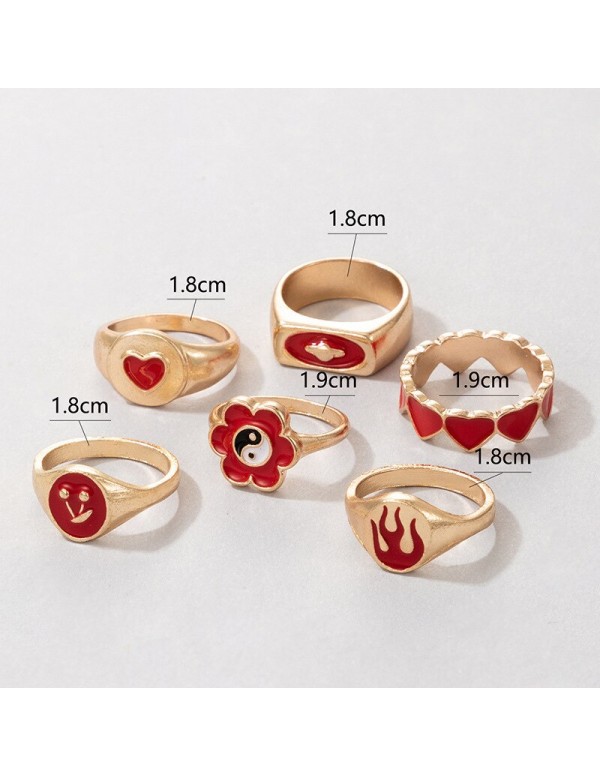 Jewels Galaxy Jewellery For Women Gold Plated Red Rings Set of 6