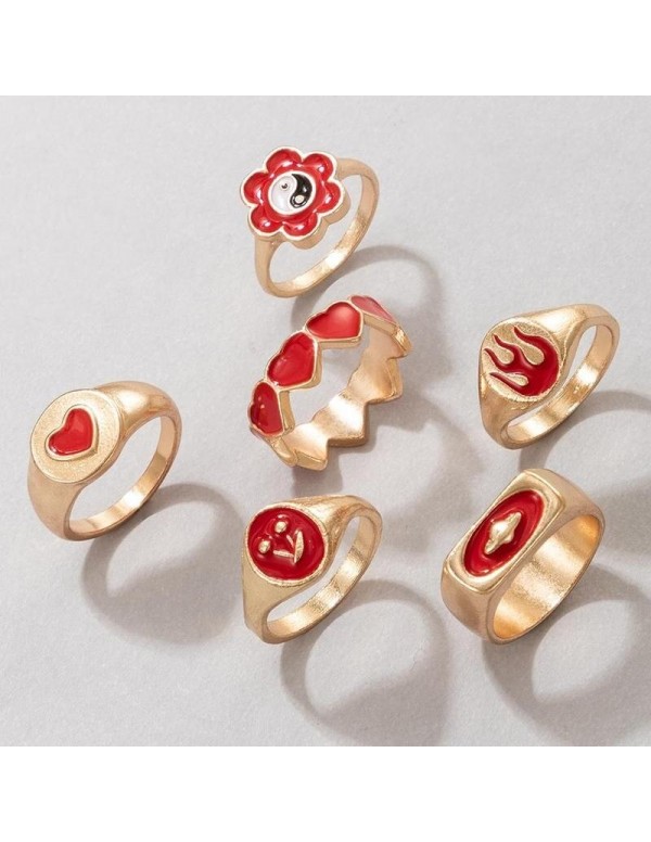 Jewels Galaxy Jewellery For Women Gold Plated Red Rings Set of 6