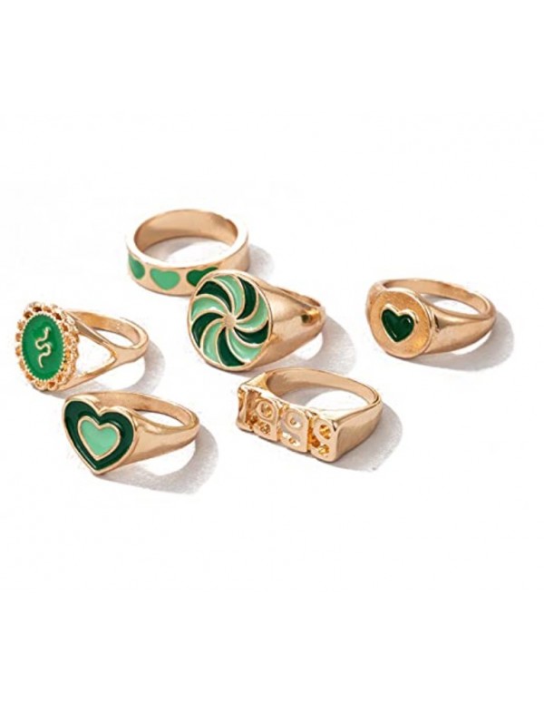 Jewels Galaxy Jewellery For Women Gold Plated Green Rings Set of 6