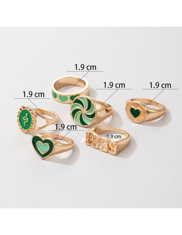 Jewels Galaxy Jewellery For Women Gold Plated Green Rings Set of 6