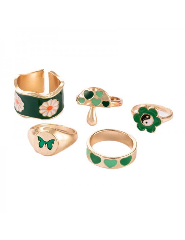 Jewels Galaxy Jewellery For Women Gold Plated Green Rings Set of 5