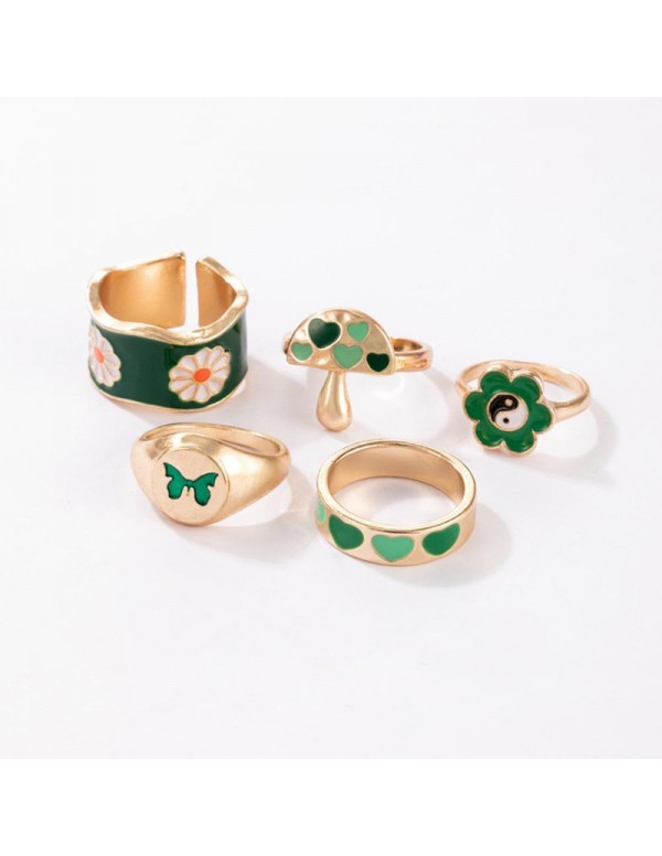 Jewels Galaxy Jewellery For Women Gold Plated Green Rings Set of 5