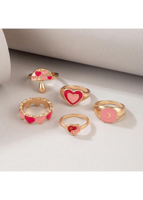 Jewels Galaxy Jewellery For Women Gold Plated Pink Rings Set of 5