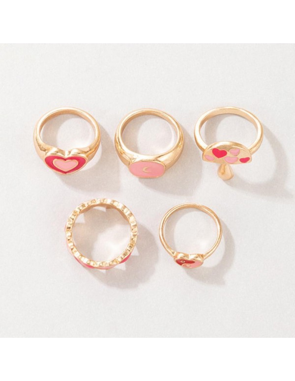 Jewels Galaxy Jewellery For Women Gold Plated Pink Rings Set of 5