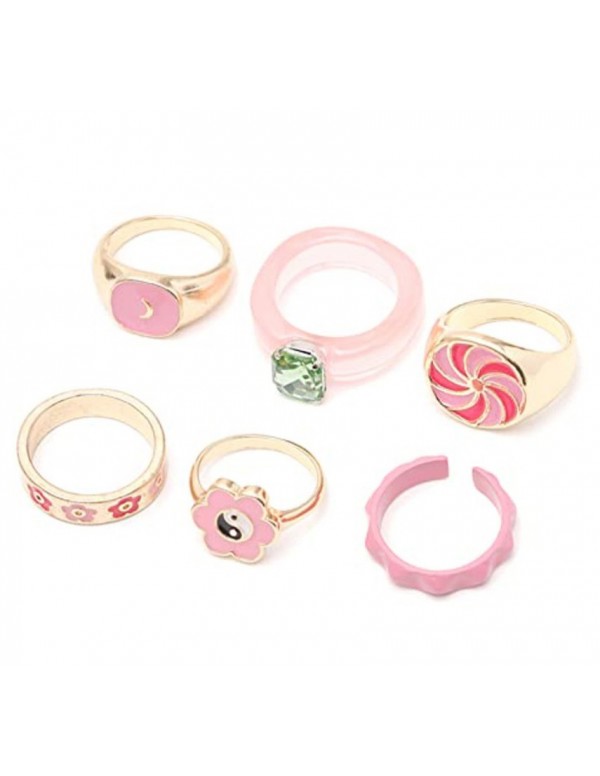 Jewels Galaxy Jewellery For Women Gold Plated Pink Rings Set of 6