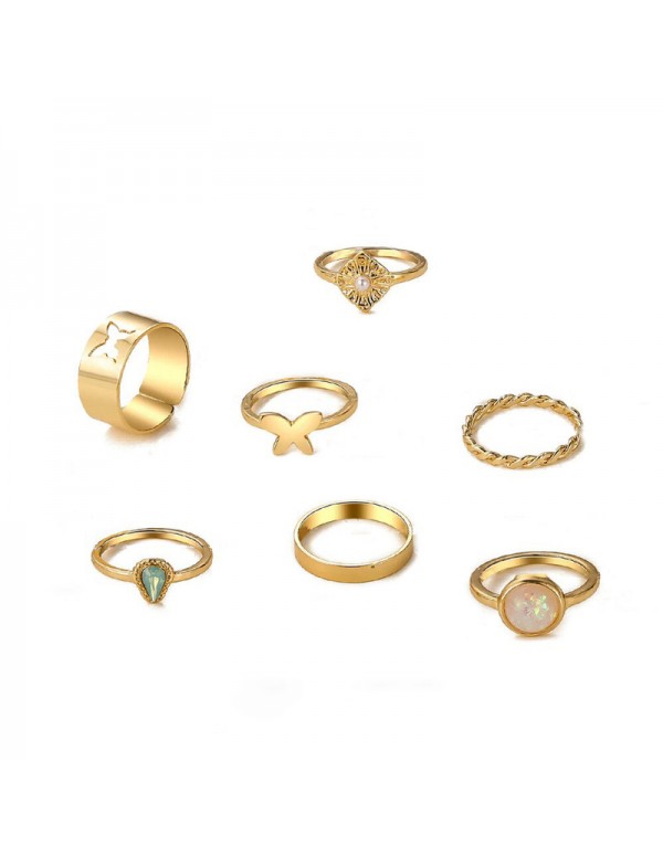 Jewels Galaxy Jewellery For Women Gold Plated Gold-Toned  Rings Set of 7