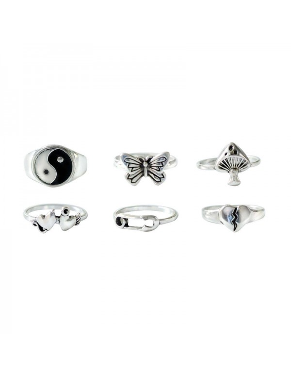Jewels Galaxy Jewellery For Women Silver Plated Silver-Toned  Rings Set of 6