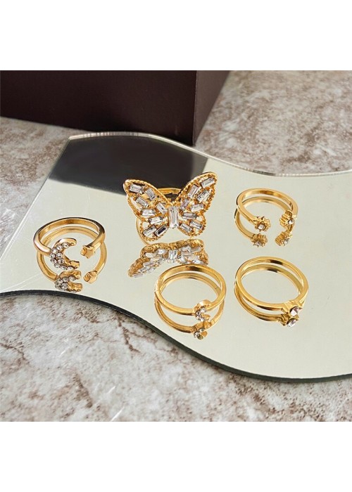 Jewels Galaxy Jewellery For Women Gold Plated Gold Toned  Rings Set of 5