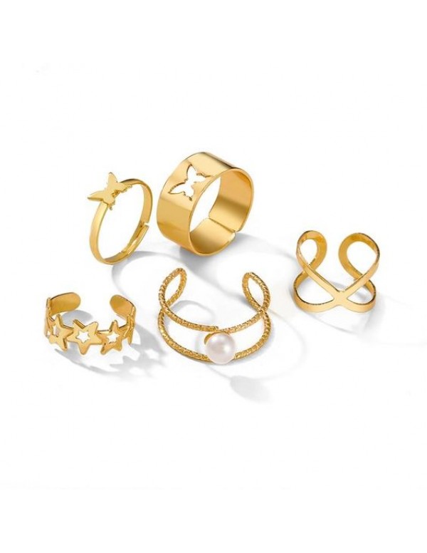 Jewels Galaxy Jewellery For Women Gold Plated Gold-Toned  Rings Set of 5
