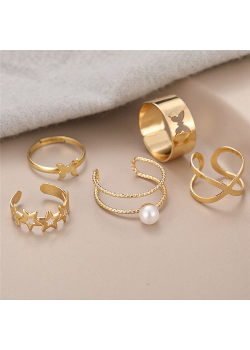 Jewels Galaxy Jewellery For Women Gold Plated Gold-Toned  Rings Set of 5
