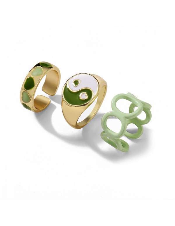 Jewels Galaxy Jewellery For Women Gold Plated Green Stackable Rings Set of 3