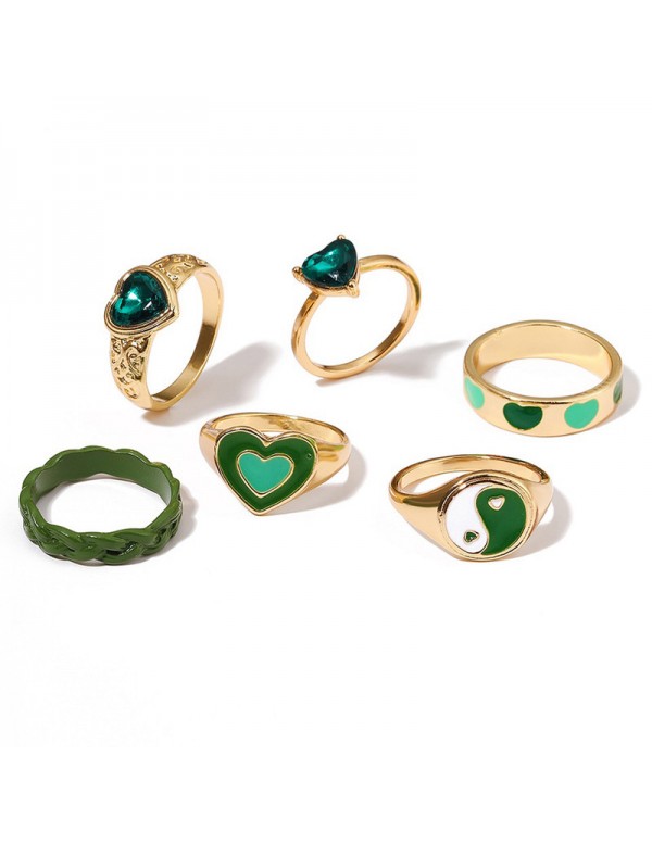 Jewels Galaxy Jewellery For Women Gold Plated Green Stackable Rings Set of 6