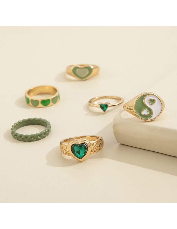 Jewels Galaxy Jewellery For Women Gold Plated Green Stackable Rings Set of 6