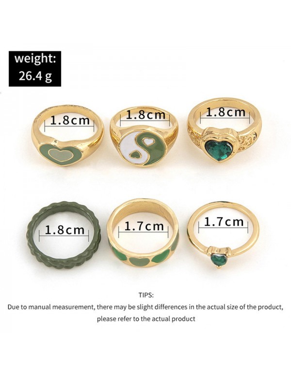 Jewels Galaxy Jewellery For Women Gold Plated Green Stackable Rings Set of 6