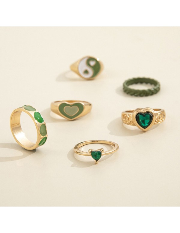 Jewels Galaxy Jewellery For Women Gold Plated Green Stackable Rings Set of 6