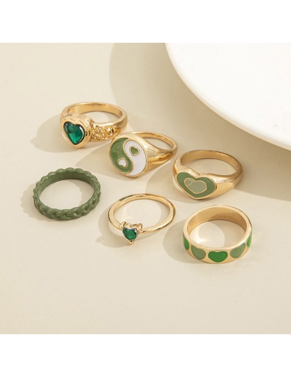 Jewels Galaxy Jewellery For Women Gold Plated Green Stackable Rings Set of 6