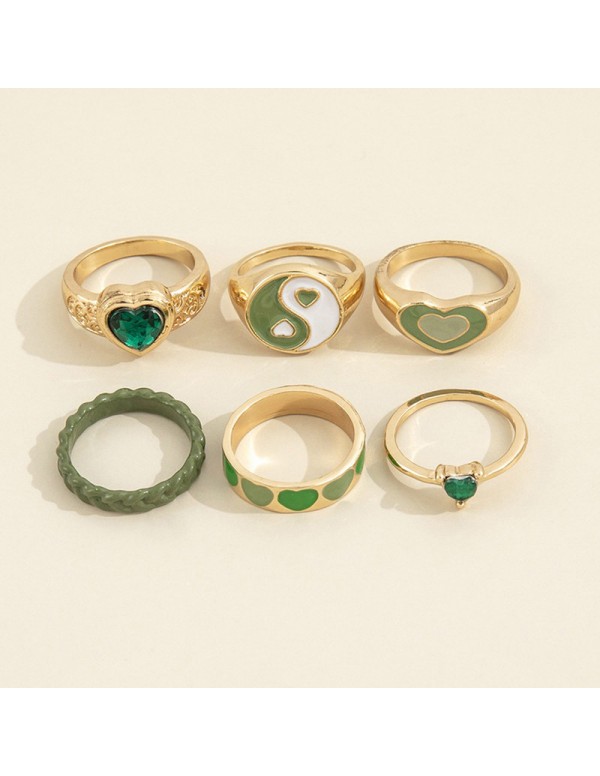 Jewels Galaxy Jewellery For Women Gold Plated Green Stackable Rings Set of 6