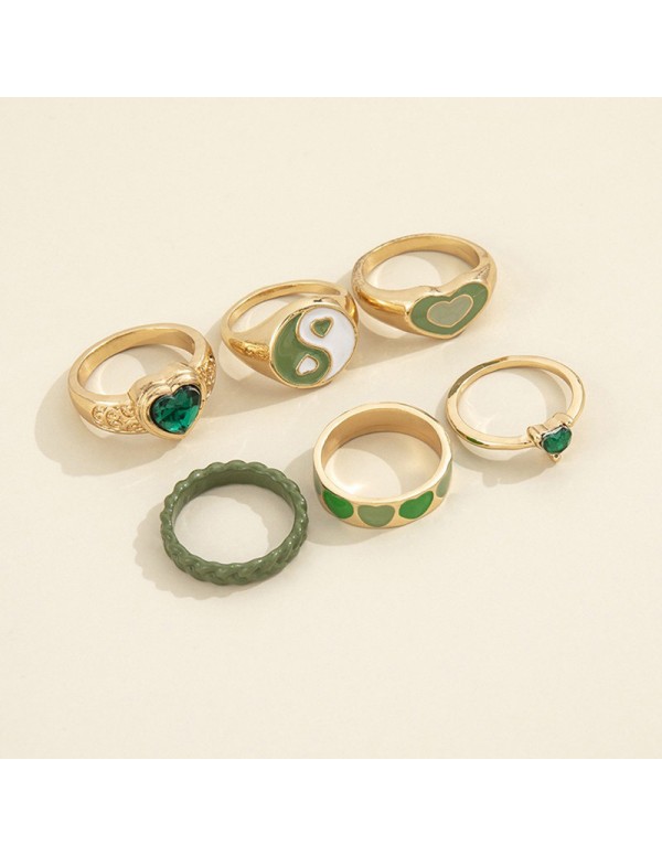 Jewels Galaxy Jewellery For Women Gold Plated Green Stackable Rings Set of 6